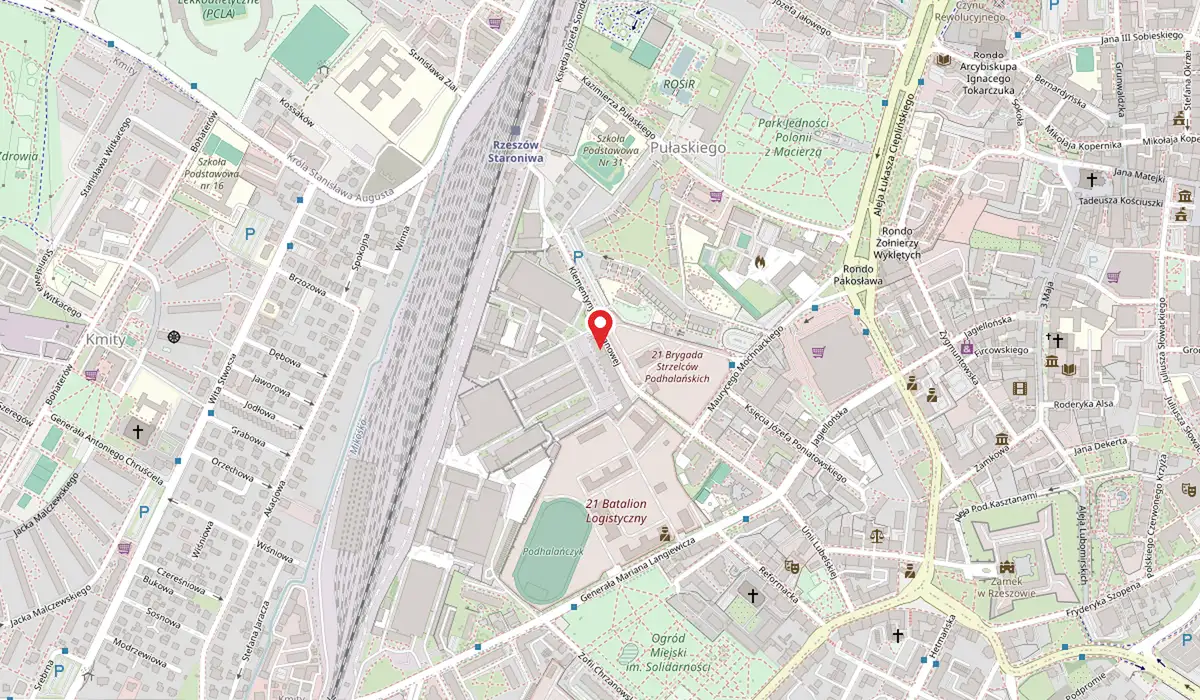 Mapa: ul. Hoffmanowej 19 w Rzeszowie, obok dworca Rzeszów Staroniwa